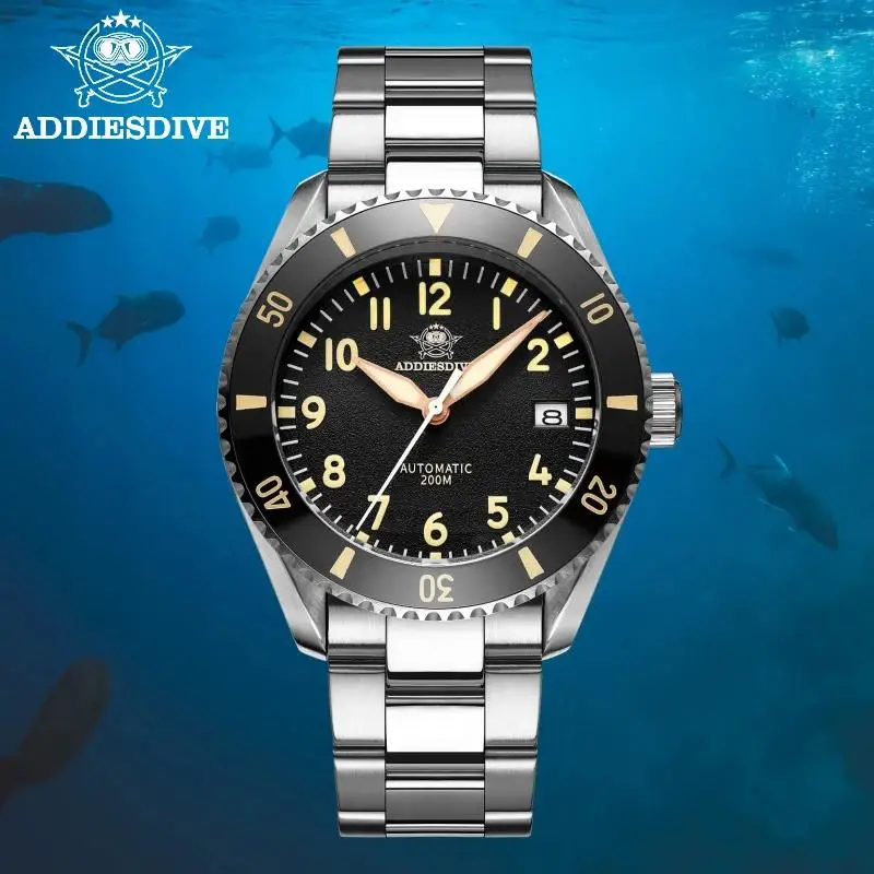 

Addies Dive Watches Retro Luminous 20Bar Diver Luxury pot cover bubble mirror Sapphire Ceramic bezel NH35 Men Automatic Watches