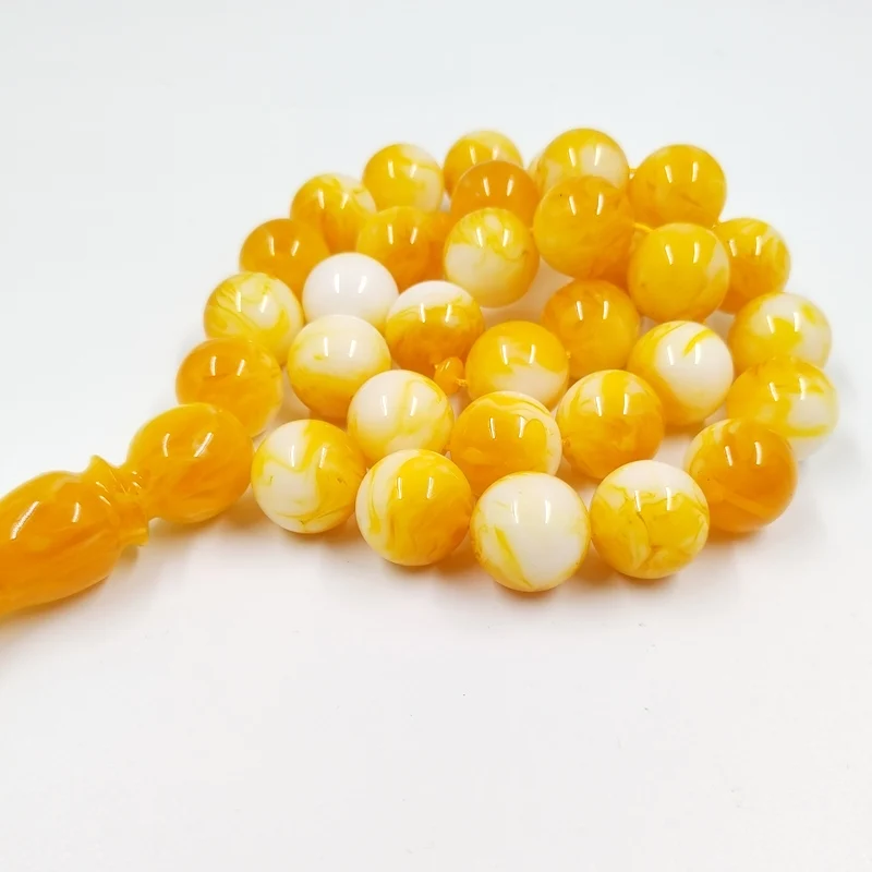 Big beads Tasbih 33 round 16mm yellow resin muslim prayer beads Islamic rosary misbaha turkish bracelet ramadan eid gifts