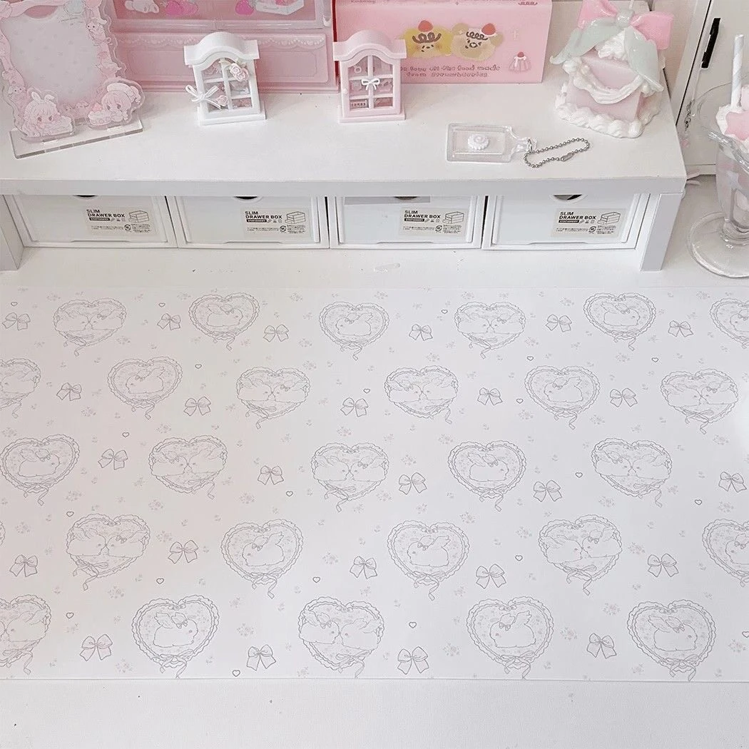 Ins Kawaii Love Rabbit PU Leather Desk Pad Mouse Protector Non-Slip Large Small Mousepad Office Game Laptop Keyboard Mat Carpet