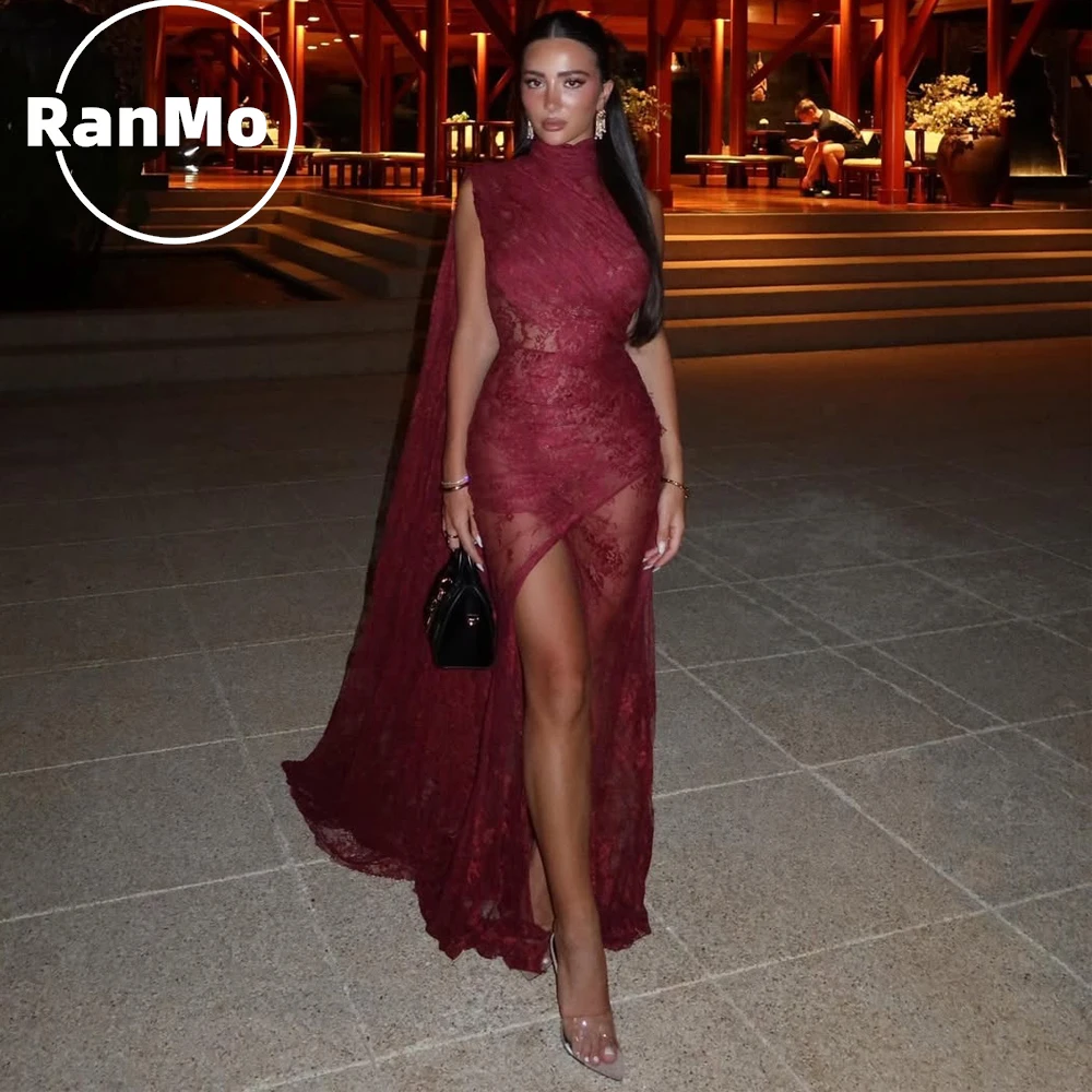 

Ranmo Women Modern Red Lace Evening Gown Dress Long Prom Gown Perspective 2026 Celebrity robes de soirée Sexy Evening Dresses
