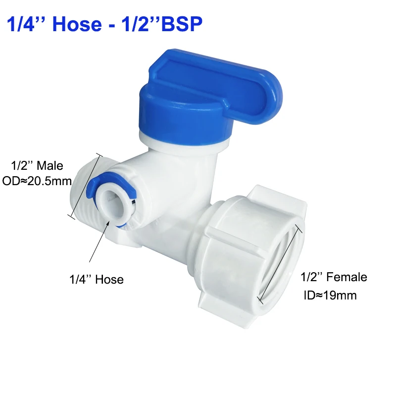 1/2'' Thread to 1/4 3/8 Tube Water Adapter RO Feed Ball Valve Faucet Water Filter Reverse Osmosis System for Water Purifier Tap