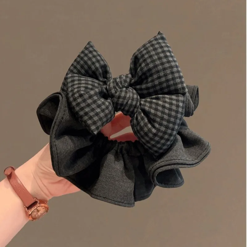 Schwarzes und graues kariertes Schleifen-Stirnband, koreanischer High-End-Haar-Accessoire-Darmring für Frauen