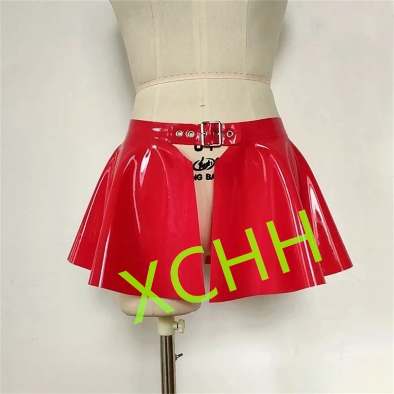 

Handmade Red Latex Rubber Skirt Mini Skirt Fetish in front with Belt Open Cosplay Gummi Skirt Cosplay Costumes