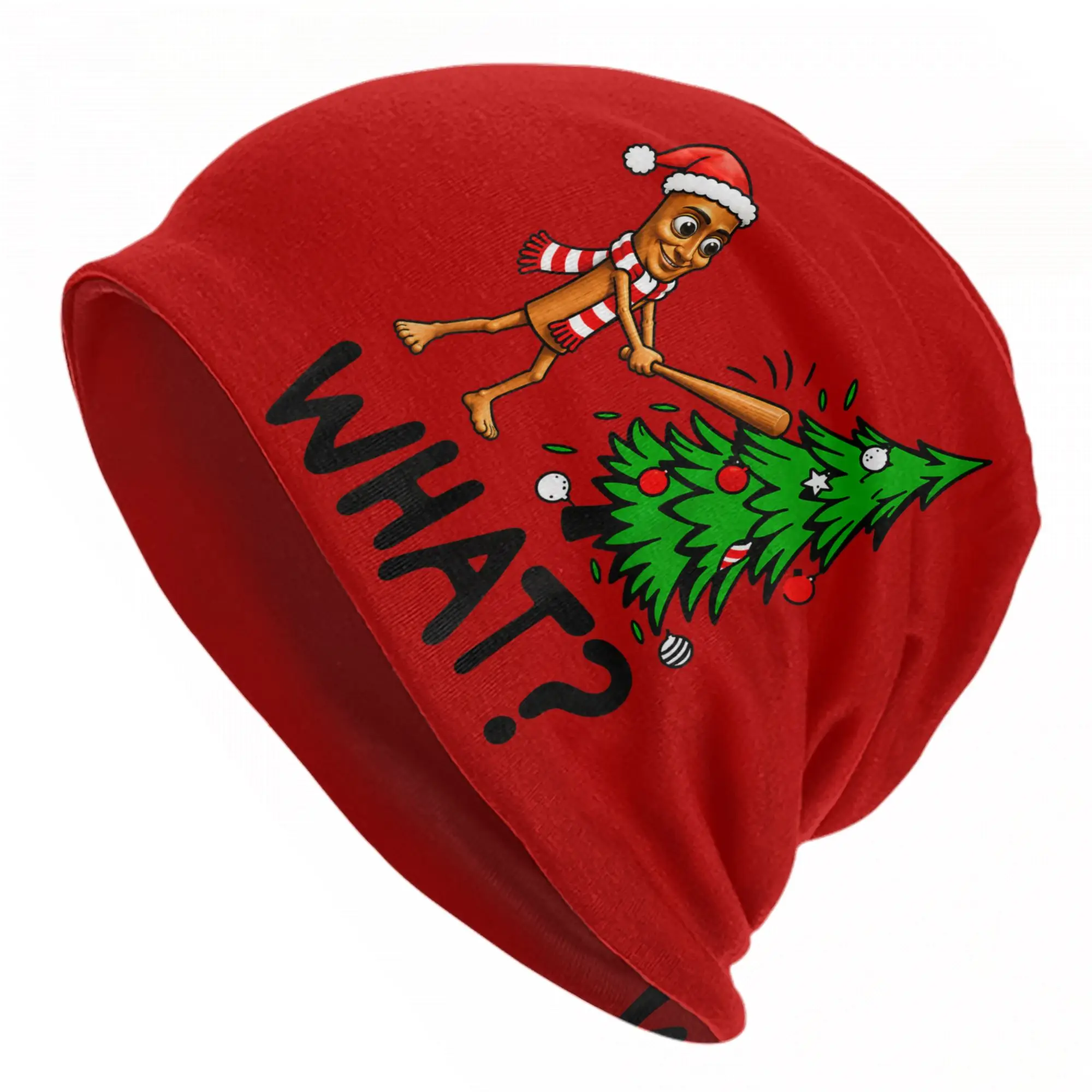 Funny Tung Tung Sahur Pushing Christmas Tree What Cap Adult Outdoor Skullies Beanies Hats Spring Warm Dual-use Bonnet Knit Hat