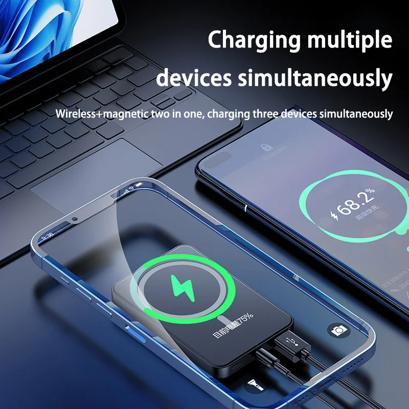 100000mAh 22.5W Wireless Magnetic Power Bank Fast Charging Portable External Battery PowerBank Adapter For iPhone Huawei Samsung