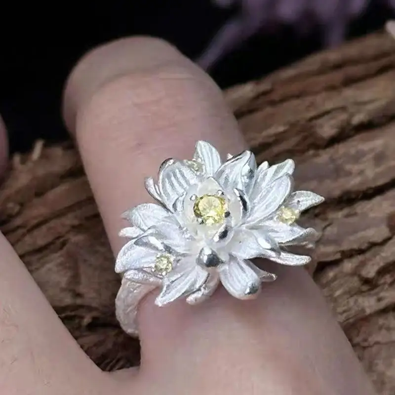 حلقات مجوهرات زهرة زرقاء أنيقة مع مواد سبيكة الفرقة القابلة للتعديل Y08E