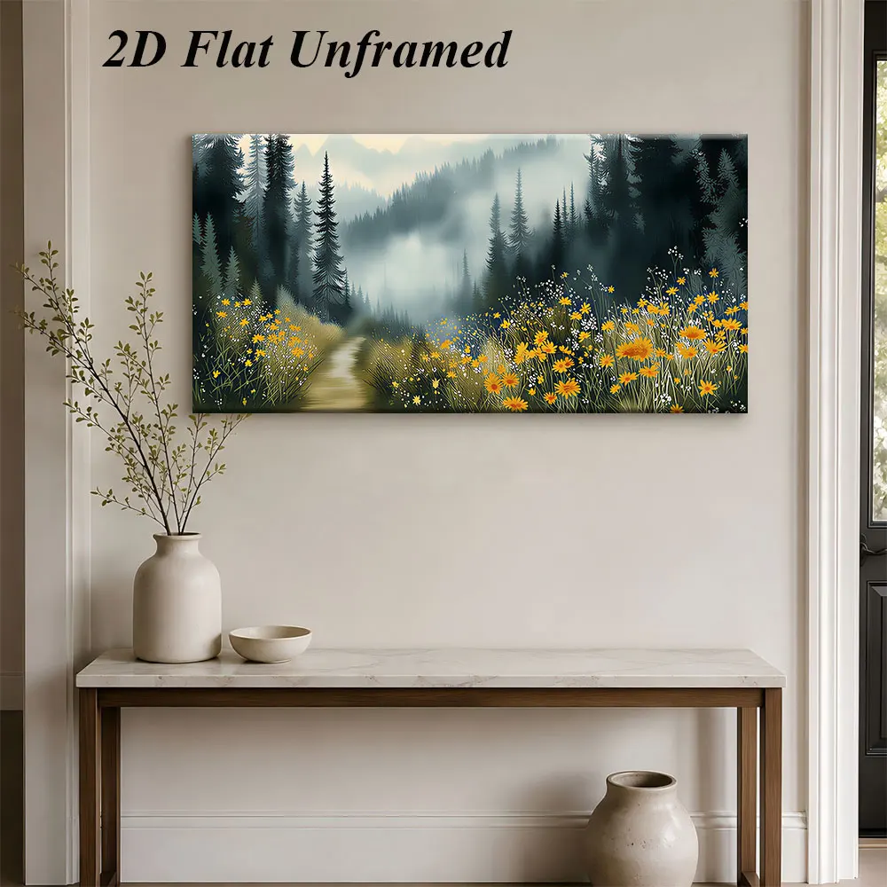 (1PC Unframe)1 piece of frameless decorative painting of forest path, natural landscape art painting, living room, bedroom, stud