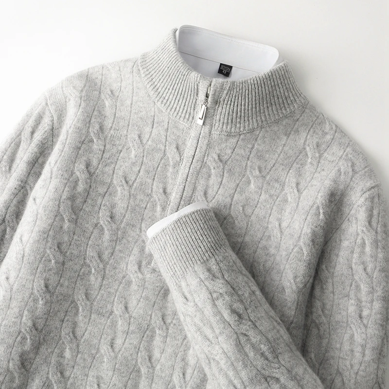 

Autumn Winter 100% Merino Wool Knit Pullover Men's Semi-High Neck Thicken Sweater Fashion Loose Youth Shirt High-End Warm Tops