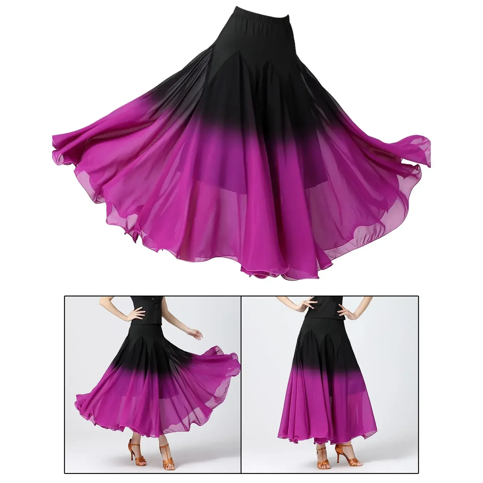 Womens Ballroom Dance Skirt Costume Latin Party Dress Fashion Dancing Practice Elegant Long Swing Skirt Performance Festival