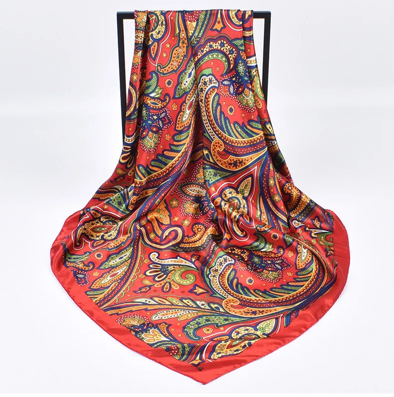 Hochwertige Seidenschals für Damen, quadratisch, Satin, Hijab-Schal, schlichtes Taschentuch, Schals, Wraps, Kopf, weibliches Stirnband, islamisches Halstuch – Detail 16