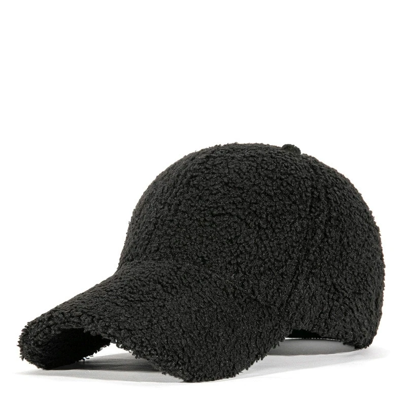 Winter-Baseballmütze aus einfarbiger M-Label-Lammwolle für Damen, warme, lässige, modische, vielseitige Plüsch-Entenschnabelmütze im Freien – Detail 15