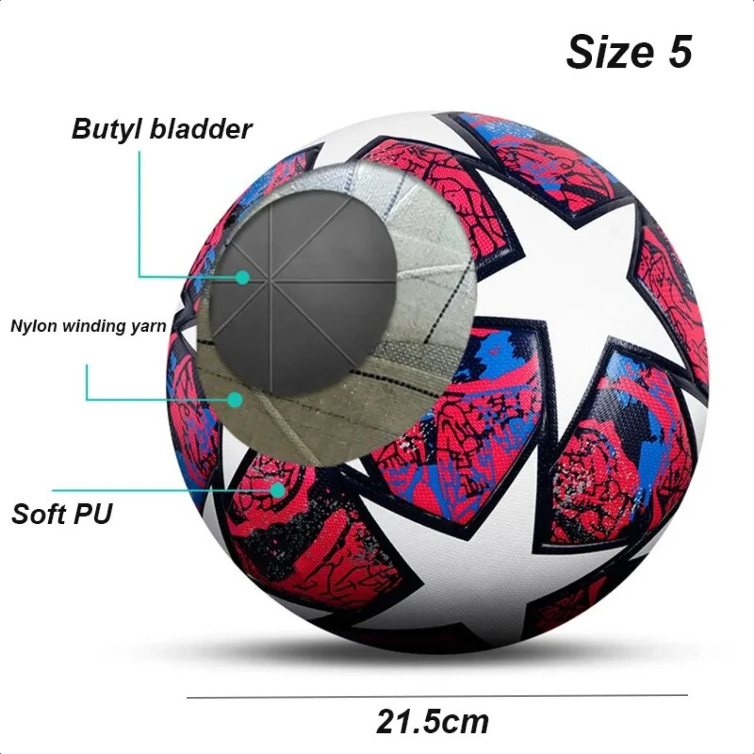Pallone da calcio Formato ufficiale 5 Tre strati Resistente Resistente Resistente Morbida pelle PU Senza cuciture Gioco di squadra di calcio Gioco di treni di gruppo