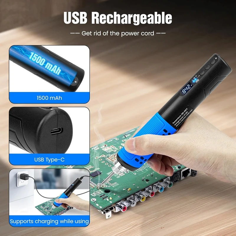 Комплект беспроводного паяльника, перезаряжаемый USB-паяльник с цифровым дисплеем LDE для небольших паяльных проектов, DIY-AT64