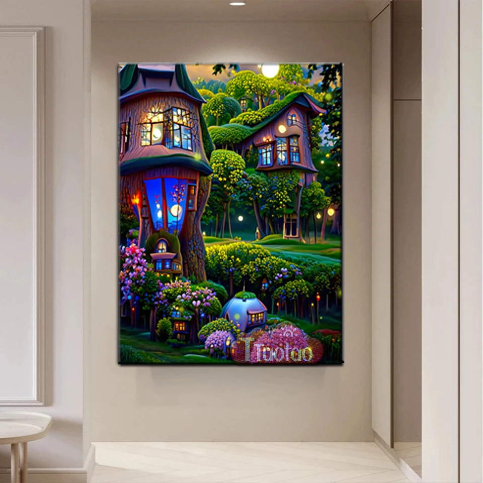 5D Diy Diamond Mosaic Cartoon Mushroom House Landscape Full Square Round Drill Embroidery Diamond Painting Cross Stitch Kit