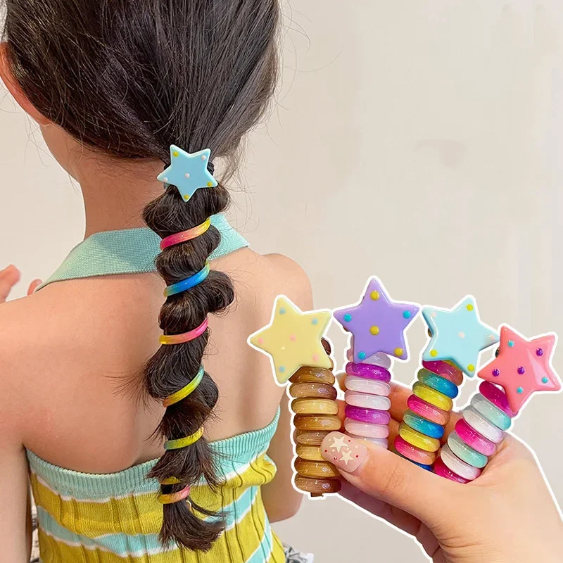 

Colorful Girls Elastic Hair Bands Children Telephone Wire Hair Ties Spiral Coil Rubber Bands Kids Ponytail Hair Accessories