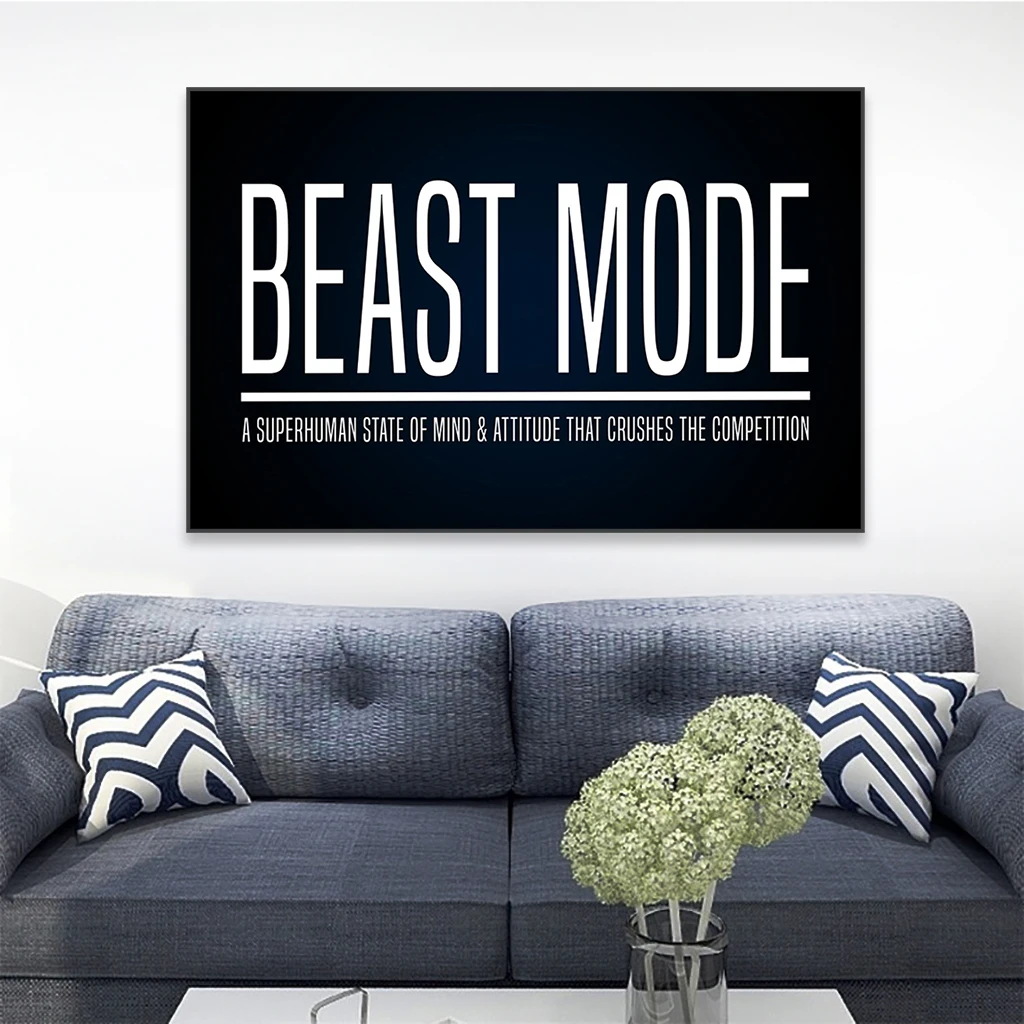 Beast Mode Definition Wall Art Poster Motivational Black Print Black and White Entrepreneur Quote Canvas Painting Office Decor