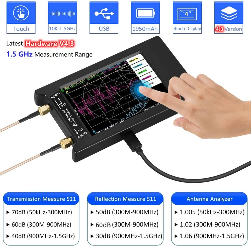 NanoVNA-H4 V4.3 Vector Network Analyzer 10KHz-1.5GHz& NanoVNA USB C & USB 3.0 OTG Card Reader with 32GB Card