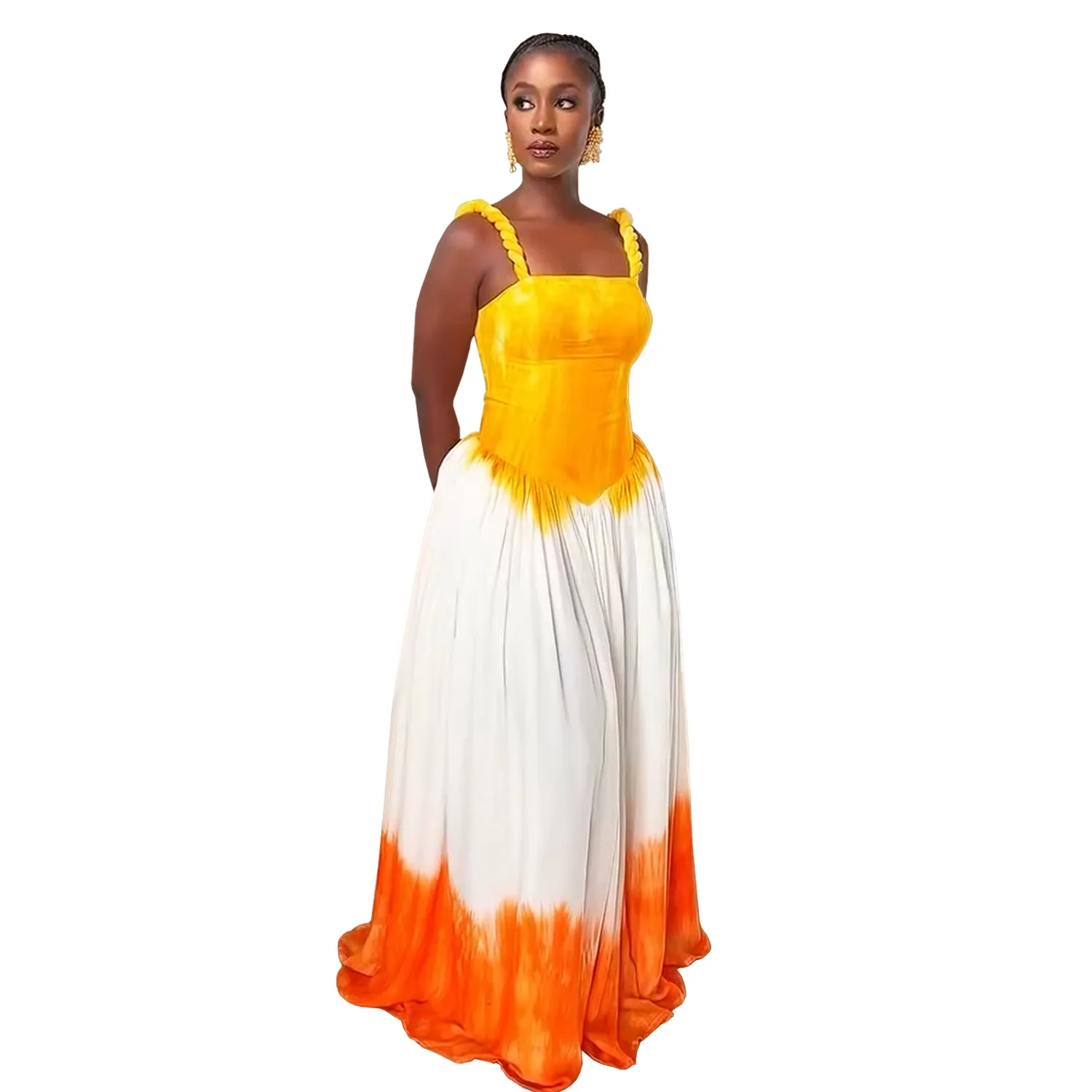 

Women Tie Dye Gradient Printed Big Swing Lace Up Back Maxi Long Dress 2025 Vacation Sexy Party Club Vestidos Dresses