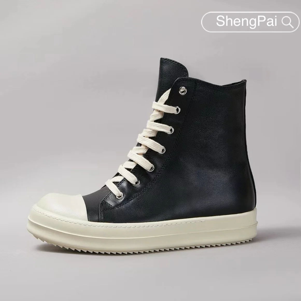 Ricks Men's Shoes High Top Leather Shoes Owens Casual Men's Sneakers Spring and Autumn Lace-up Zipper Design Women's Boots