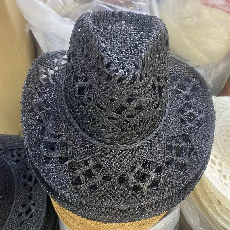 Sombrero de paja de vaquero occidental para mujer, sombrero de paja de ala grande al aire libre para fiesta a la moda, sombrilla de vaquero de