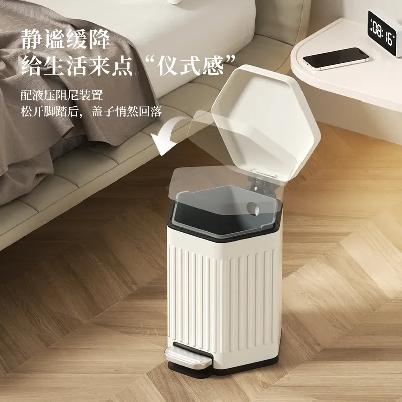 for Stainless Steel Trash Can with Lid Foot Pedal Silent Large Capacity Cylinder for Household Kitchen Living Room Bedroom