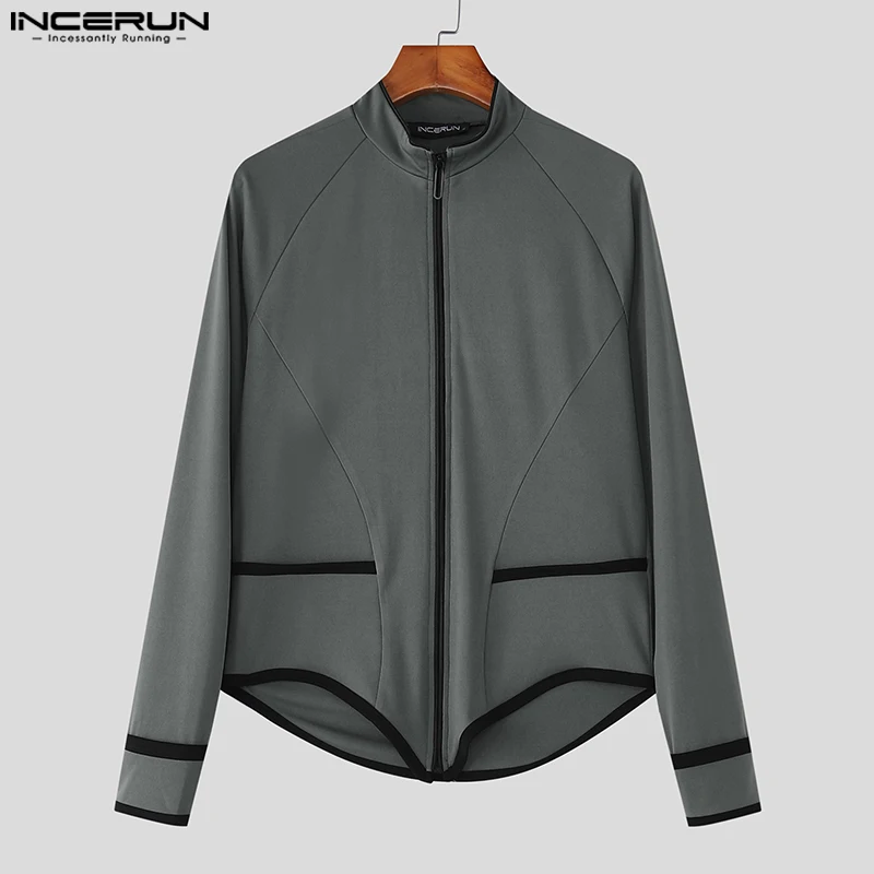 

INCERUN мужские куртки в стиле пэчворк с цветными блоками, воротник-стойка, мужские пальто с длинными рукавами, уличная одежда, модная повседневная верхняя одежда 2024, куртки