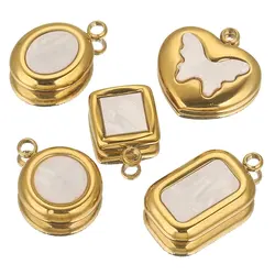 5pcs Gold Plated Stainless Steel Round Heart Oval Pearl Shell Earrings Charms Pendants for DIY  Bracelet Jewelry Making Craft