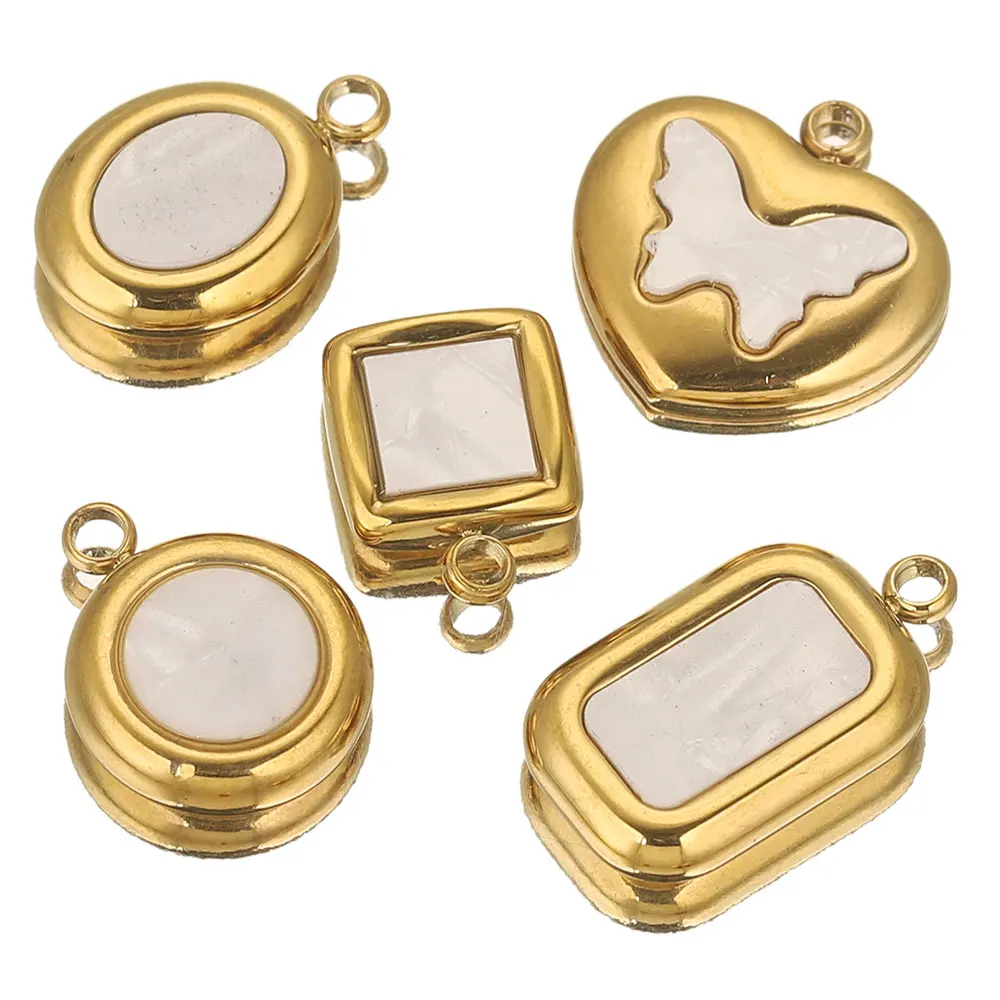 5 sztuk pozłacana stal nierdzewna okrągłe serce owalne perłowe kolczyki z muszli Charms wisiorki dla DIY bransoletka tworzenia biżuterii Craft