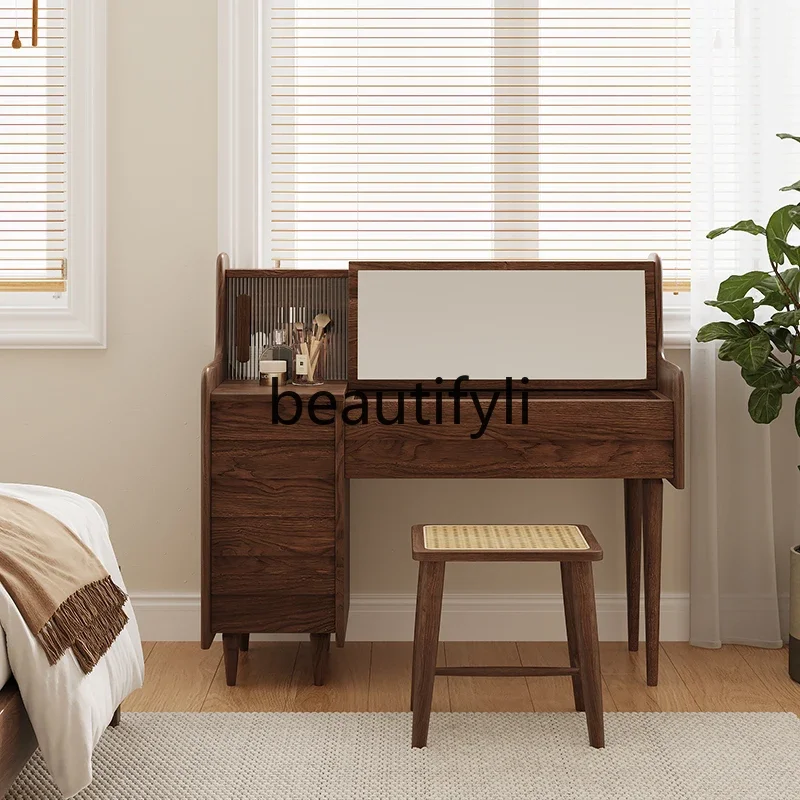 

North American black walnut dresser full solid wood bedroom cherry wood clamshell makeup table7446