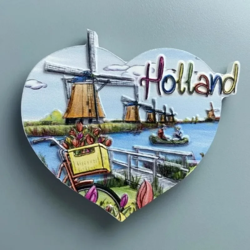 Holland Travelling Souvenirs the Netherlands Fridge Magnets Heart-shaped Windmill Tulip Refrigerator Stickers Birthday Gifts