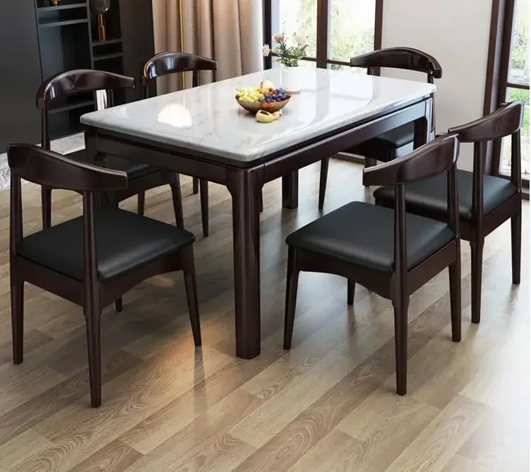 Luxury Italian wooden dinner dining table and chairs 6 seater dinning chairs modern marble dining room furniture table set