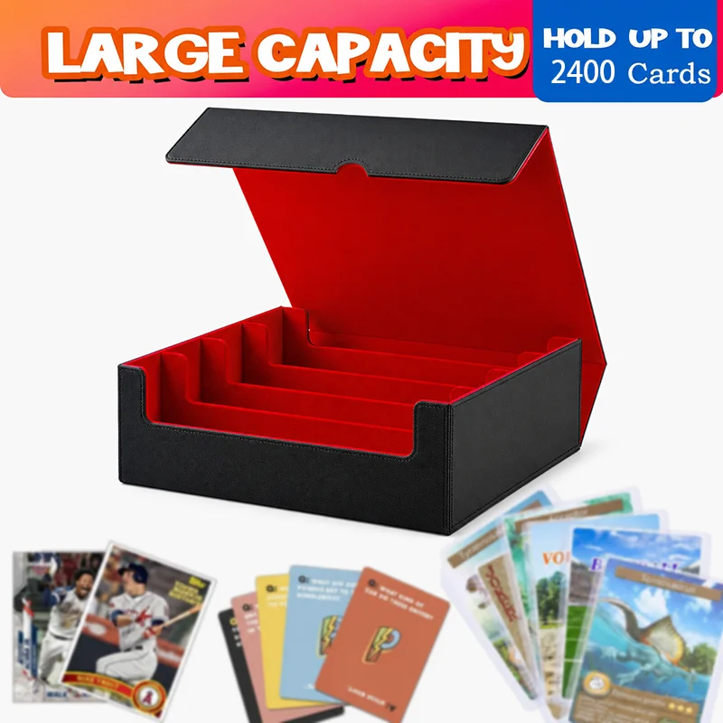 Trading Card Storage Box, Holds 3000+ Cards, Magnetic PU Leather Card Box, Fits for Magic, TCG Card, Sports Cards