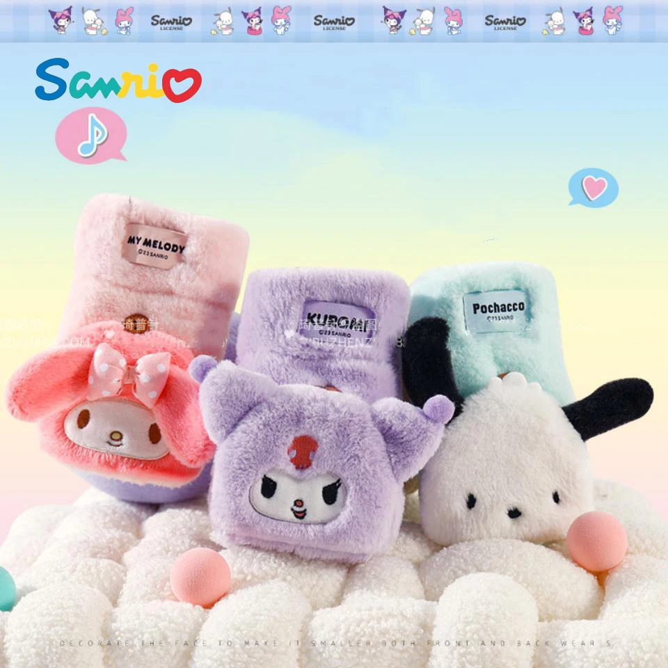 Sanrios My Melody Kuromi Pochacco Cartoon Cute Half-Finger Flip-Up Gloves Kids Glove Plus Velvet Thickened Warm Student Gloves