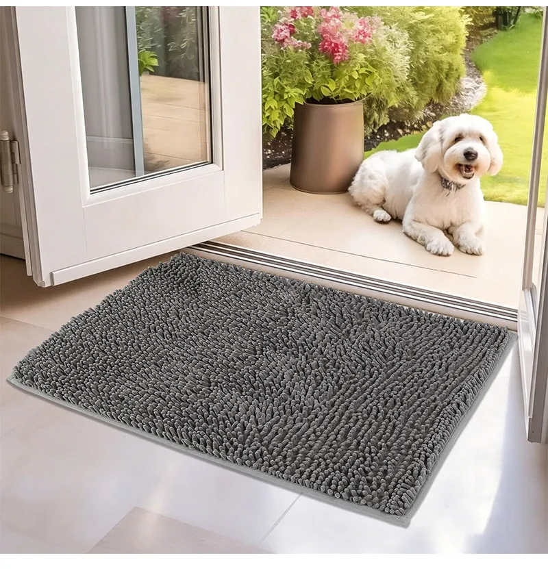 Superabsorbierende Hunde-Türmatte, Rutschfester Boden, Waschbarer Eingangsteppich, Hält Böden Sauber, Perfekt für Schmutzige Nasse Schuhe & Pfoten, Grau – Detail 13