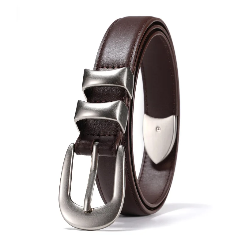 

1 Genuine Leather Women's Fashion Simple Versatile Belt, Versatile Slim-Fit Skirt Belt, Narrow Soft Vintage Genuine Leather Belt to Match with Dress Pants and Jeans