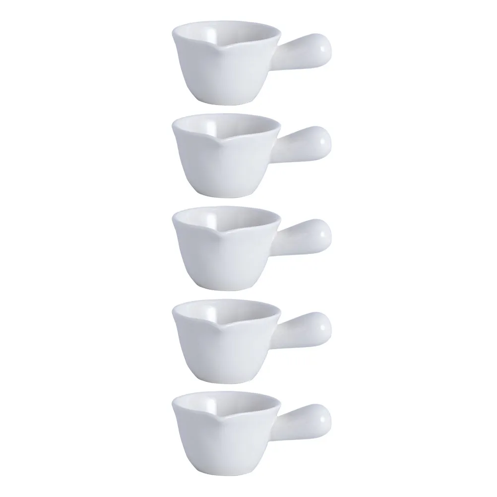 Juego de 5 piezas de elegantes recipientes de cerámica premium con asa única para leche, salsa de soja, vinagre, mantequilla, postres, café y uso doméstico