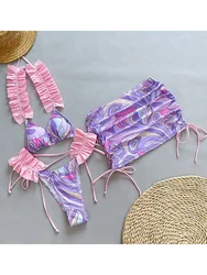 With Skirt Ruffled Frill Bikini Female Swimsuit Women Thong Swimwear Three-pieces Bikini Set Micro Bathing Suit Swim Beachwear
