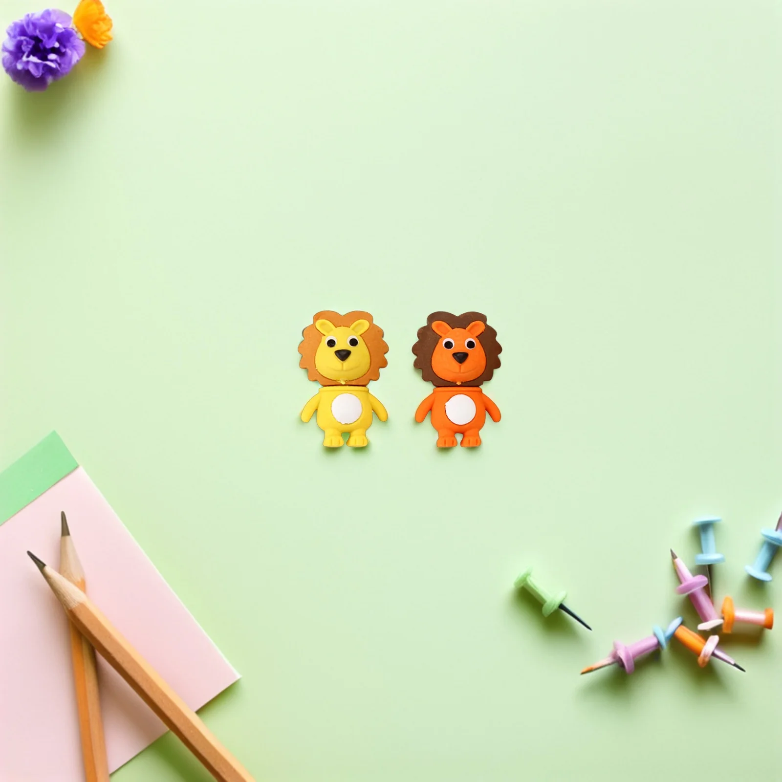 

12pcs Creative For Kids Lovely Lion Shaped 3D Pencil Erasers Classroom Rewards Student Supplies Mini Animal Erasers School