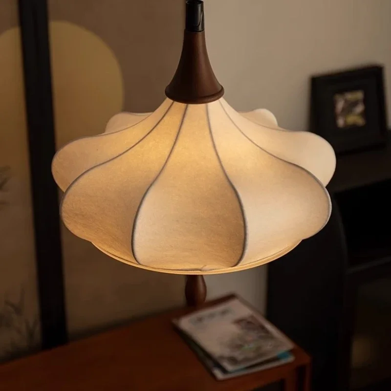 

SANDYHA Imitation Silk Pendant Lights Solid Wood LED Lamp Stylish Dining Table Lighting for Elegant Living Room Decor Home