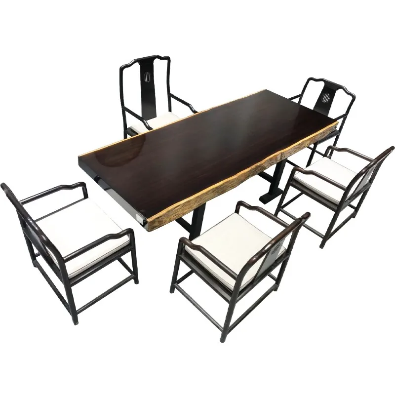 

Black and gold sandalwood solid wood large board log tea table set, complete tea table picture case, boss's desk