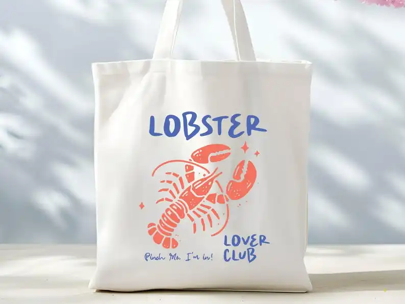 

Lobster Tote Bag | Lobster Lover Club Bag | Seafood Grocery Bag | Farmers Market Bag | Cute Summer Canvas Tote Bag Lobster Gifts