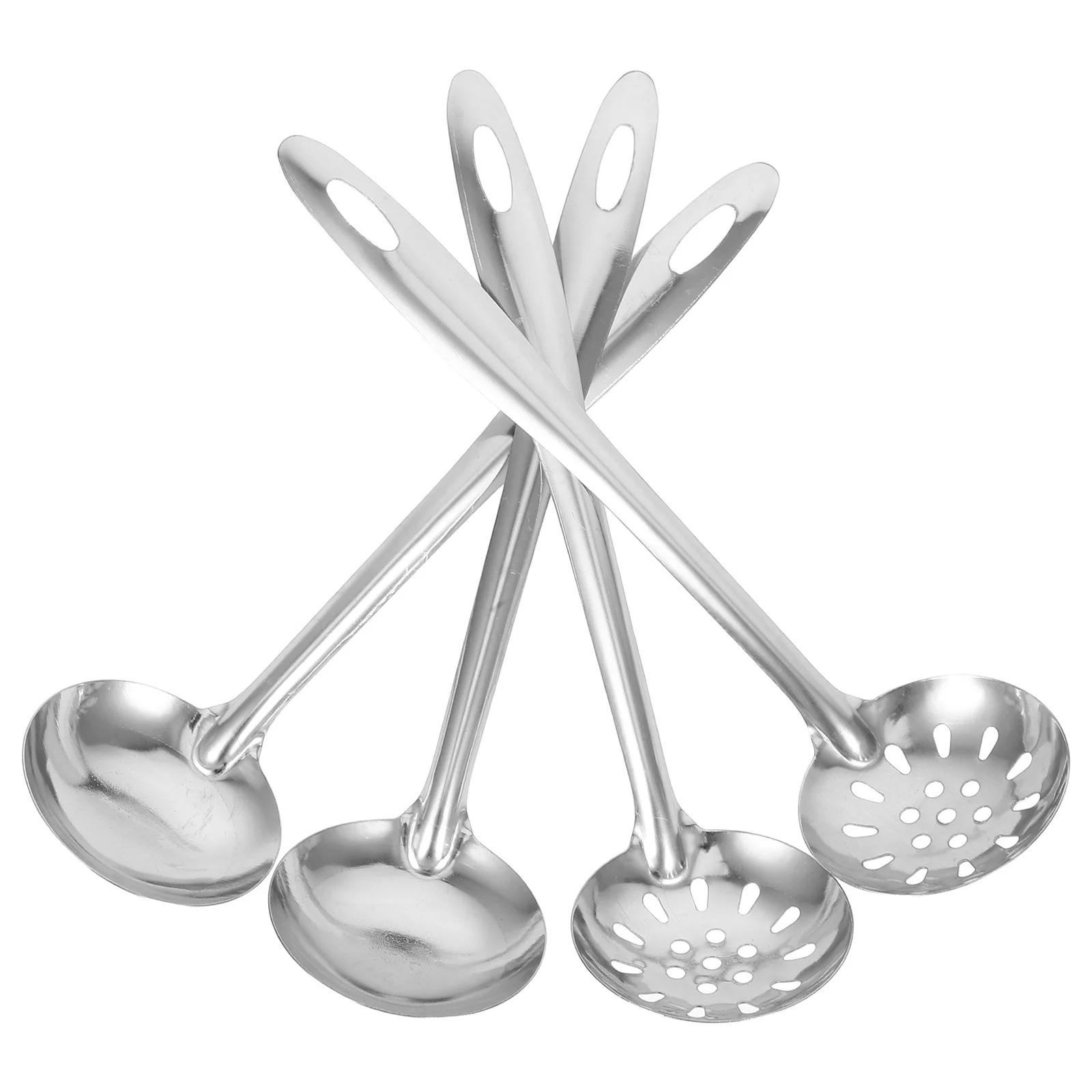 

4Pcs Stainless Steel Hot Pot Spoon Set with Long Handle Large Scoop for Safe Serving in Home Restaurant Kitchen