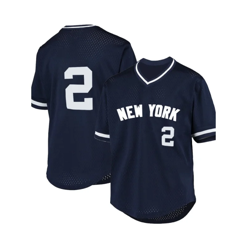 No.2 Men's Baseball Jersey New York Letter Embroidery Baseball Shirt Loose Fit Breathable V-Neck Short Sleeve Retro Sportswear