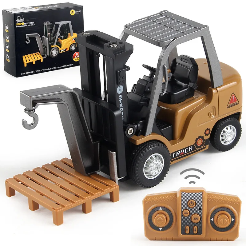 Mini RC Forklift Crane 2‑in‑1 Toy Adjustable Lifting Hook Alloy Remote Control Engineer Truck With Pallet Desktop Vehicle Kids