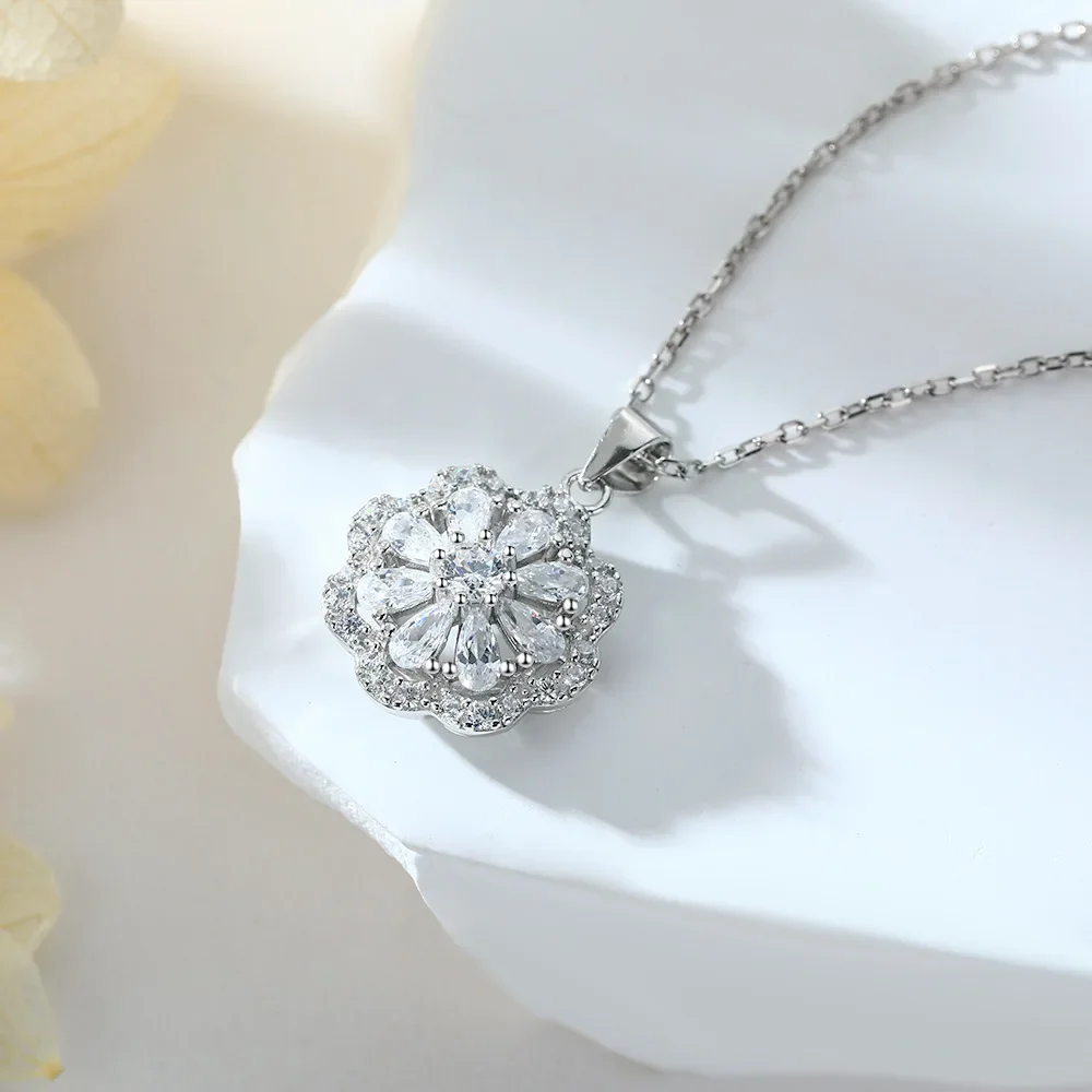MuShan Jewelry 925 Sterling Silver Necklace Pendant Chain HCD Gemstones Classic Style Premium Jewelry Women Necklaces Jewelry
