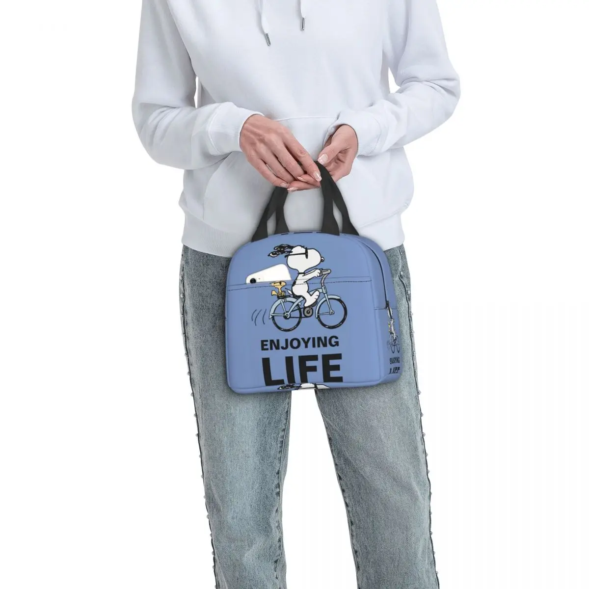 Snoopy Bicycle Cartoon Lunch Bag Convenient Lunch Box Office Designer Cooler Bag Kawaii Oxford Thermal Tote Handbags