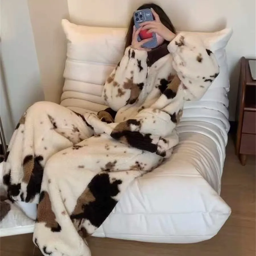 

Pjs Set Thickened and Fleece-Lined Women's Pajama Set Women's Warm Winter Pajamas Fashionable Home Clothes, Pajamas Pajama Set