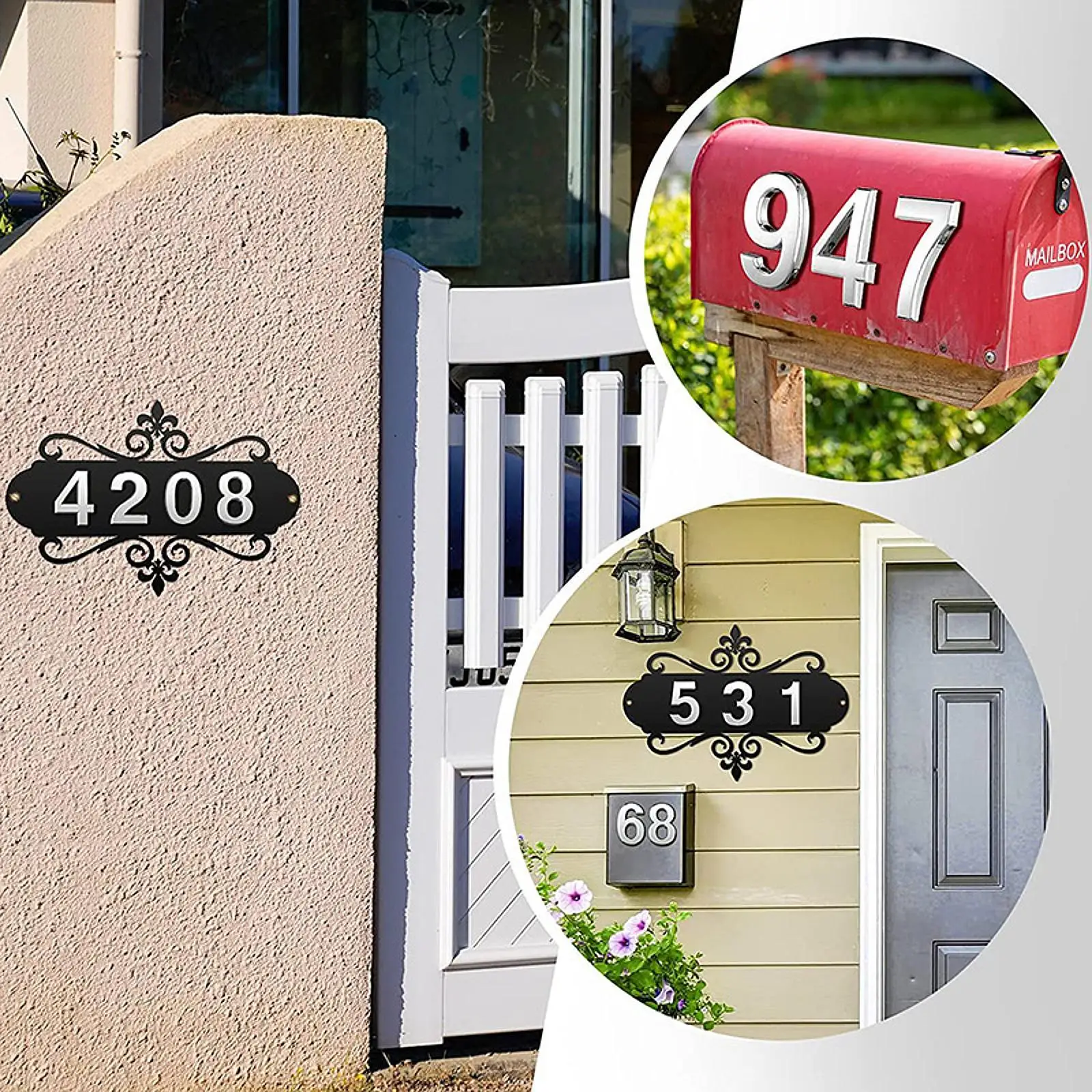 Address Sign Plaque House Numbers, Modern, Mailbox Number Sign, Decorative Wall Plaque for Outside Hotel Apartment House