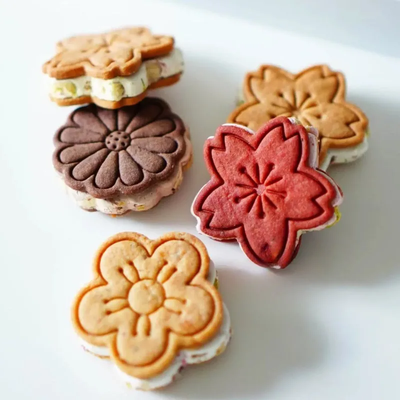 Molde para galletas con forma de flor, cereza, flor de melocotón, patrón de girasol, cortador de sellos para galletas, herramientas de pastelería para hornear en la cocina DIY para el hogar