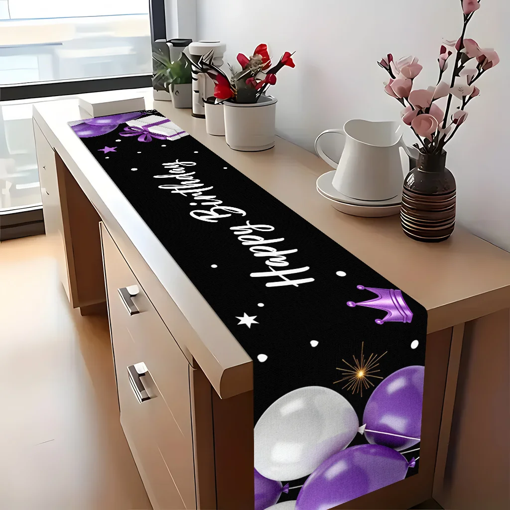 

Полиэстеровая скатерть-дорожка прямоугольная, 1 шт., с дизайном в виде фиолетово-белых воздушных шаров, праздничный декор для свадьбы, дома, кухни, вечеринки